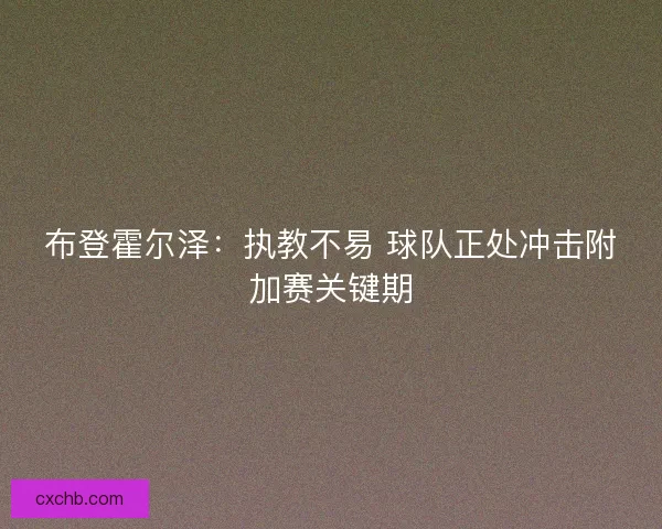 布登霍尔泽：执教不易 球队正处冲击附加赛关键期