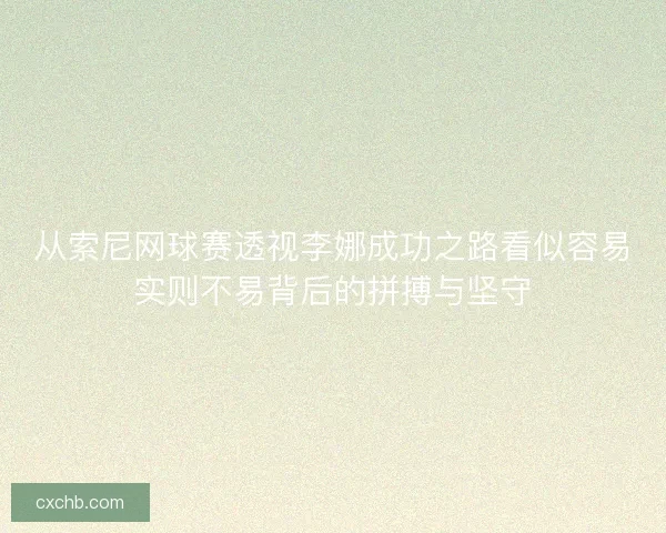 从索尼网球赛透视李娜成功之路看似容易实则不易背后的拼搏与坚守